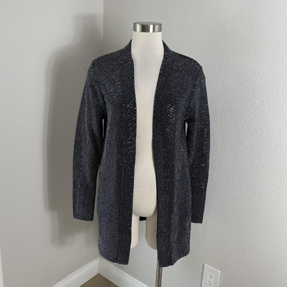 RTA Cardigan Jacket Womens Small Black Rhinestone Studded Open Front‎ Longline